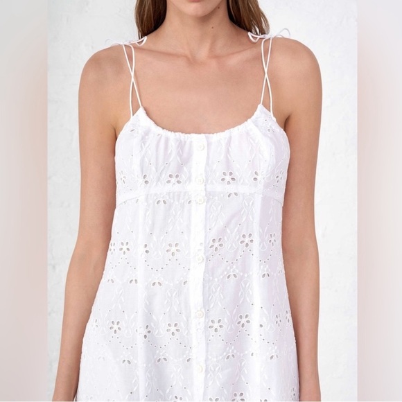 La Ligne Spaghetti Dress White Eyelet Cotton Small - Picture 2 of 12